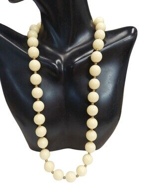 N4185 Vintage Lucite Cream & Gold Beaded Statement Necklace Women Jewelry